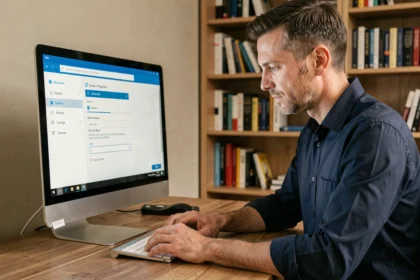 Homme activant la protection du système Windows depuis son bureau à domicile
