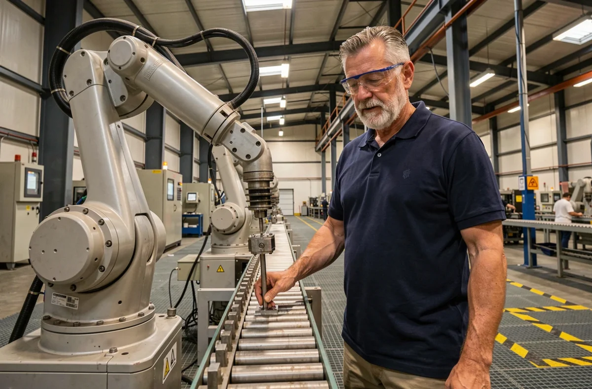 Technicien supervisant un bras robotique industriel automatisant des tâches d'assemblage en usine